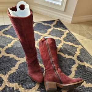 Mjus, burgundy, suede, knee high boots. Size 37